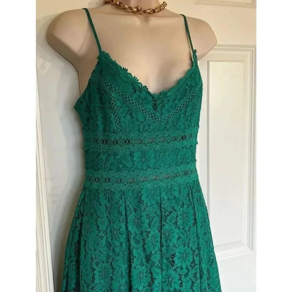 NSR Nordstrom Rack Women’s Small Green Lace‎ Floral Sleeveless Maxi Dress NWT